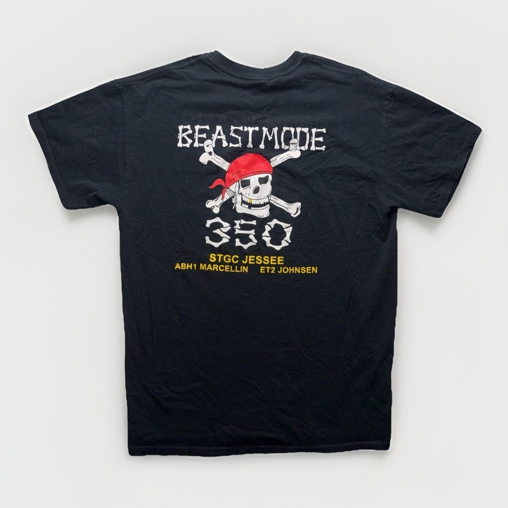 Vintage Y2K U.S. Navy Beastmode 350 Skull T Shirt Mens M USN Seabee Military Tee